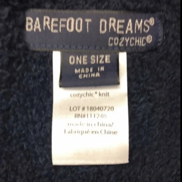 Barefoot Dreams Cozychic Malibu Wrap Indigo/Oyster Stripe OS - Picture 11 of 13
